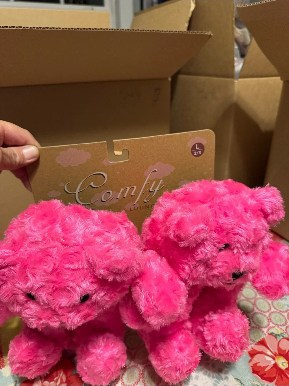 Comfy Loungewear Plush Pink Bear Slippers (L)